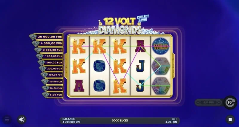 12 Volt Diamonds - 5x4 ızgaralı ana oyun ekranı