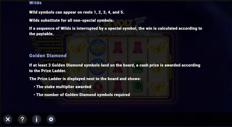 12 Volt Diamonds - ızgarada Wild ve ödeme yapan sembol seti