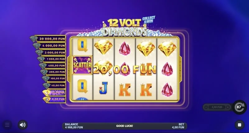 12 Volt Diamonds - tatlı sembollerdeki kademeli kazancının ödemesi
